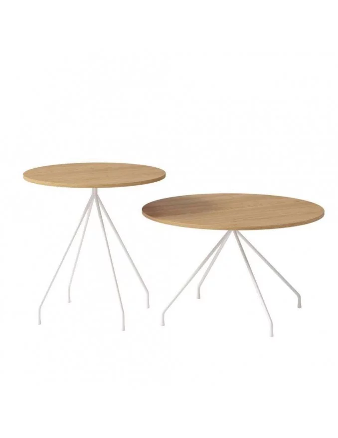 Conjunto de 2 mesas de centro redondas de madera SPUTNIK - TAKE ME HOME - roble / estructura blanca