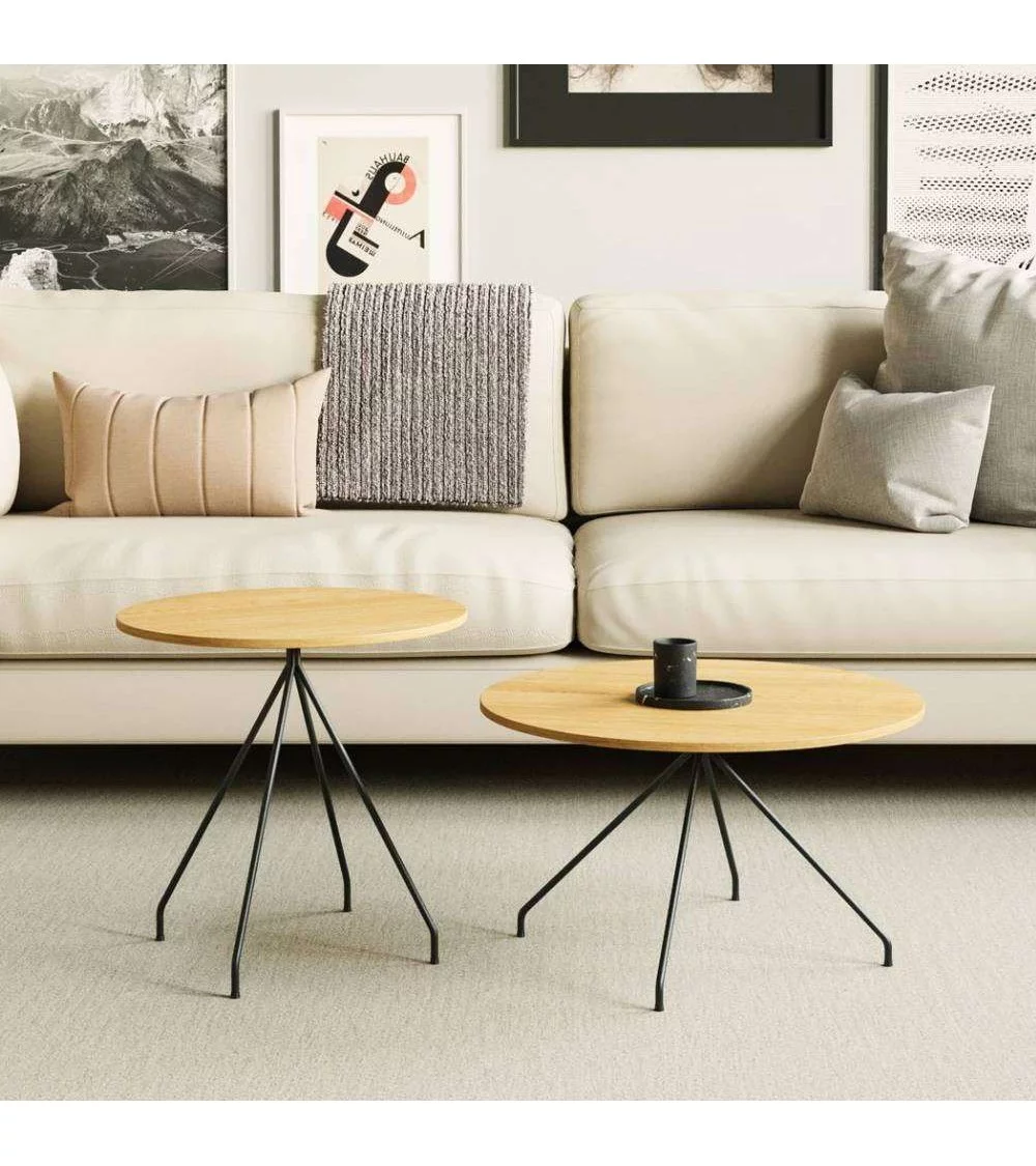 Set of 2 round coffee tables in wood and black metal SPUTNIK - TAKE ME HOME