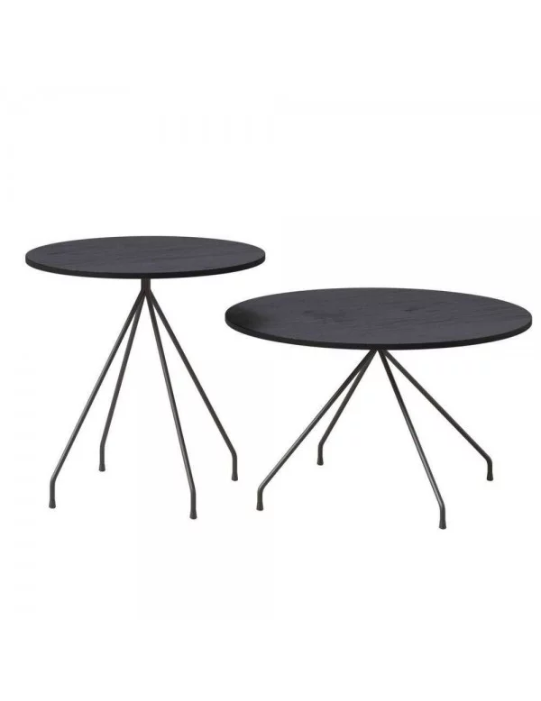 Conjunto de 2 mesas de centro redondas de madera SPUTNIK - TAKE ME HOME - roble negro / estructura negra