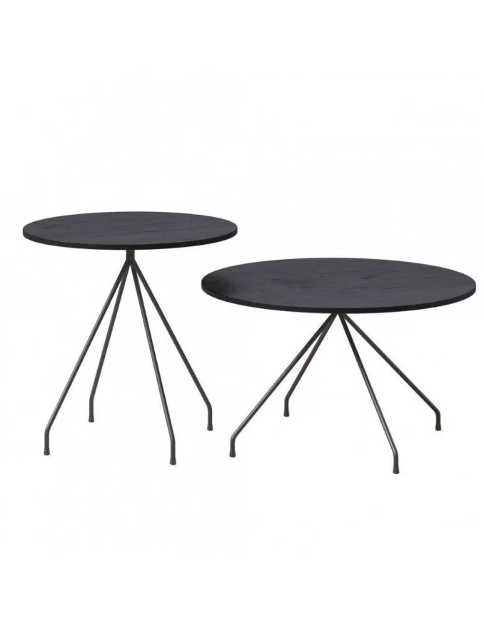 Conjunto de 2 mesas de centro redondas de madeira SPUTNIK - TAKE ME HOME - carvalho preto / estrutura preta