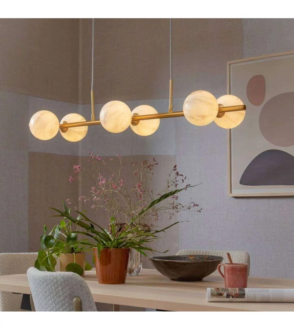 Long gold and marble pendant 6 globes CARRARA - IT'S ABOUT ROMI