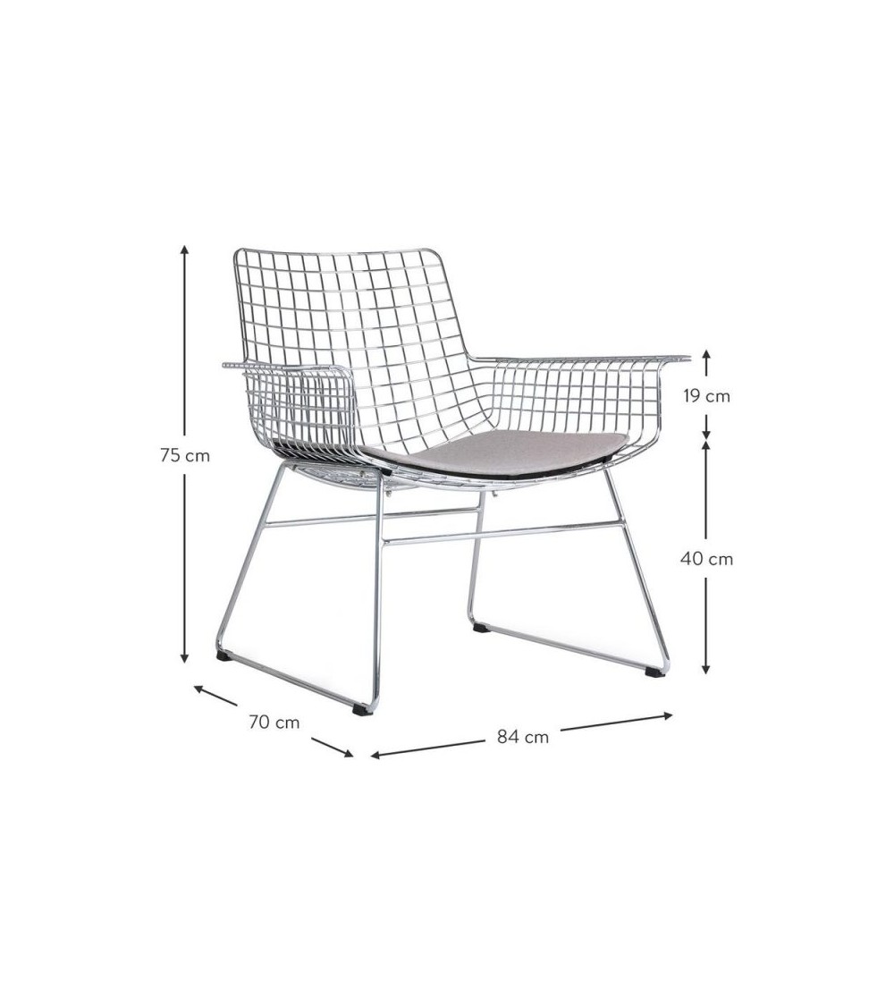 Design fauteuil in verchroomd metaal met draadkussen - HKLIVING