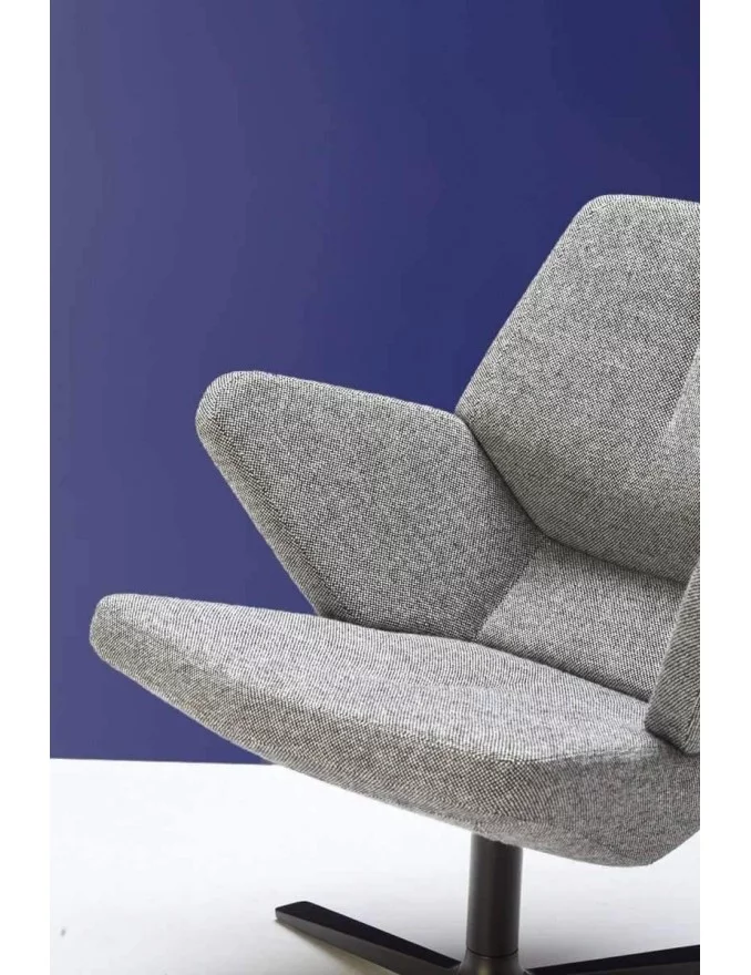 Contemporary design low armchair in gray fabric TRIFIDAE prostoria