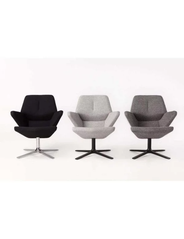 Contemporary design low armchair in gray fabric TRIFIDAE prostoria